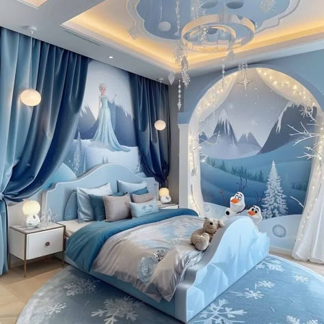 Frozen Wall Mural, Elsa Bed, Frozen Inspired Bedroom, Frozen Room Decor, Frozen Bedroom Ideas, Elsa Room, Frozen Bedding, Disney Frozen Bedroom, Frozen Themed Bedroom