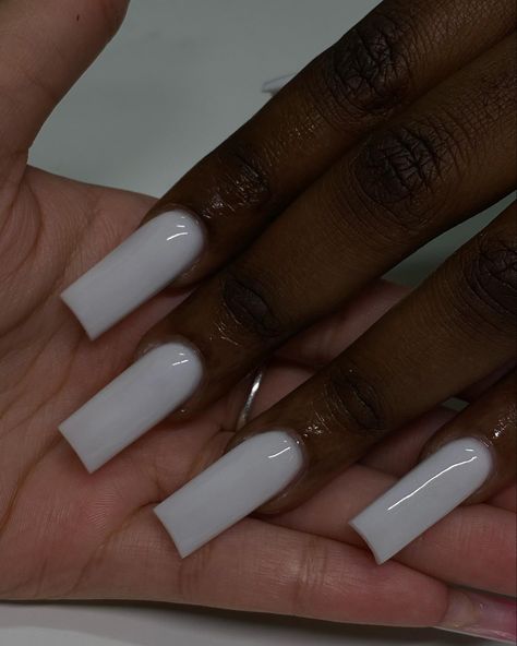 Plain Acrylic Nails, Solid Color Acrylic Nails, Long Square Nails, Milky Nails, Plain Nails, Hard Nails, Diy Acrylic Nails, Colored Acrylic Nails, White Acrylic Nails