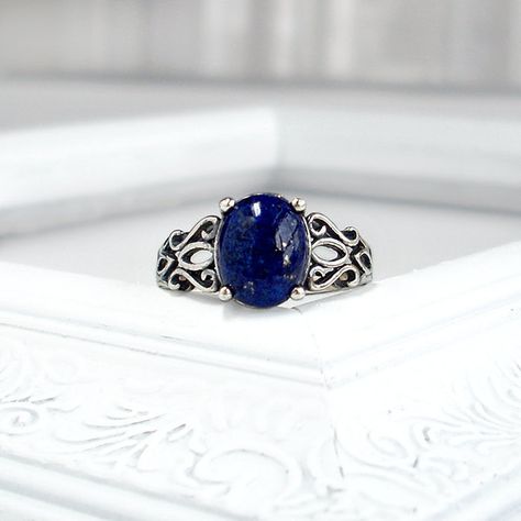 Lapis Lazuli Ring: Sterling and Lapis - open silver filigree band,... ($70) ❤ liked on Polyvore Lapiz Lazuli Ring, Lapis Lazuli Rings Women, Lapis Lazuli Jewelry Ring, Silver Drop Earrings Wedding, Lapis Lazuli Engagement Ring, Classic Lapis Lazuli Jewelry Ring, Lapis Lazuli Ring Vintage, Daylight Ring, Lapis Lazuli Ring Silver