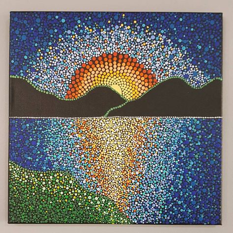 Island sunset. This canvas is 35cm x 35cm and is available now. Please like and share with your friends! Point Art, Indigenous Australian Art, Island Sunset, Mandala Painted Rocks, Dot Art Painting, Rock Painting Designs, Mandala Dots, Australian Art, Like And Share