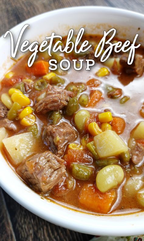 Homemade Vegetable Beef Soup With Stew Meat, Beef And Vegetable Soup Recipes, Soup Recipes Vegetable Beef, Vegetable Soup With Beef Tips, Busy Day Vegetable Soup, Classic Vegetable Beef Soup, Beef And Vegetables Soup, Beef Soup Crock Pot Recipes, Traditional Vegetable Soup