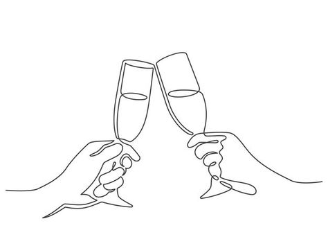 Continuous line champagne cheers. hands ... | Premium Vector #Freepik #vector #background #birthday #party #hand Couples Wine Glasses, Wine Glass Tattoo, Wine Tattoo, Champagne Cheers, Glasses Tattoo, One Line Tattoo, Cup Tattoo, Bestie Tattoo, Background Birthday