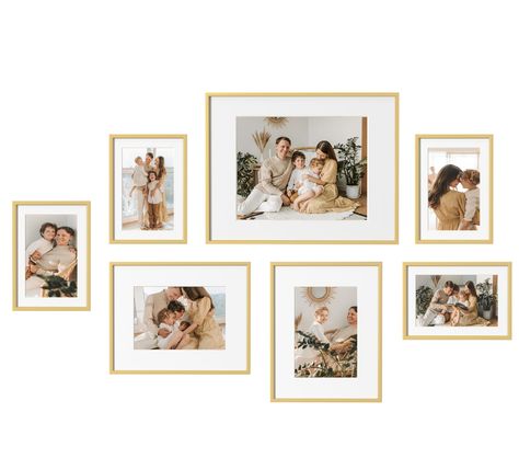 PRICES MAY VARY. Aluminum Photo Frames: Crafted from durable and lightweight aluminum, our metal picture frames provide a modern, rustic look while ensuring long-lasting use. The sleek finish adds a touch of elegance to any setting. Display Photo Sizes: The photo collage frame for wall can display two sizes photos. 5x7 inches frame can display 4x6 inches photos with mat or 5x7 inches without mat, 8x10 inches frame can display 5x7 inches photos with mat or 8x10 inches without mat, 11x14 inches fr Gallery Wall With 5x7 Photos, House Decor Picture Wall, Frame Collage Wall Living Room, Modern Collage Wall, Gallery Wall Examples, Photo Frames For Wall, Picture Frames Collage, Gold Frame Gallery Wall, Family Photos Wall Decor