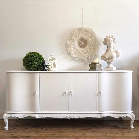 vintage french sideboard painted in white chalk paint Lilyfield Life Vintage White Furniture, Deco Paint Furniture, Sideboard Painted, White Sideboard Buffet, French Sideboard, Baroque Decor, Painted Sideboard, Neoclassical Interior, Dining Room Buffet