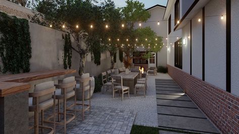 11 Stunning Side Yard Landscaping Ideas | Yardzen Side Alfresco Ideas, Side Yard Dining Area, Side Yard Entertaining Ideas, Narrow Backyard Landscaping Ideas, Narrow Outdoor Spaces Side Yards, Side Yard Patio Seating Areas, Long Side Yard Ideas, Side Yard Hardscape Ideas, Side Yard Courtyard