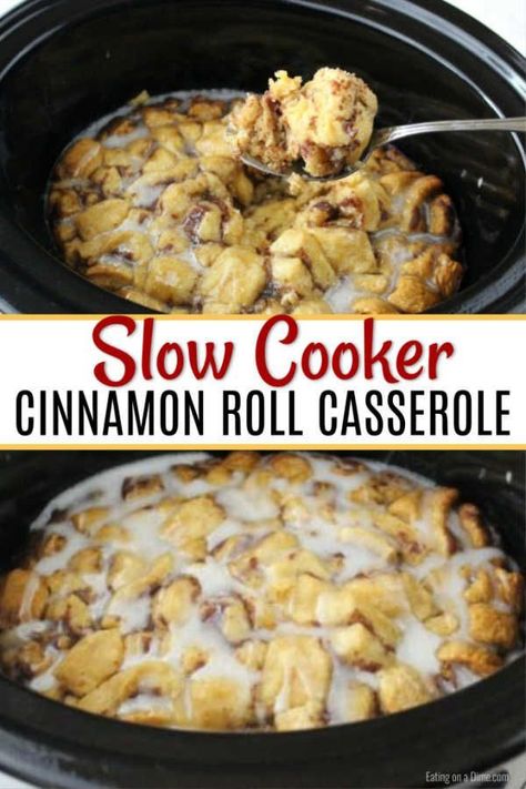 Crockpot Cinnamon Roll Casserole, Crock Pot Cinnamon Roll Casserole, Breakfast Crockpot, Slow Cooker Cinnamon Rolls, Cinnamon Roll Casserole, Breakfast Crockpot Recipes, Crockpot Dessert Recipes, Crock Pot Desserts, Crockpot Breakfast