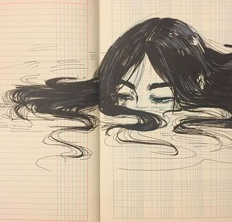 Love the depth created by the hair floating in water Look Behind Pose Drawing, Weird Art Styles, Cool Art Drawings Ideas Sketches, Sketchpad Ideas, Art Meaningful, Inspirational Drawings, Sketch Aesthetic, Art Inspiration Ideas, Sketches Doodles