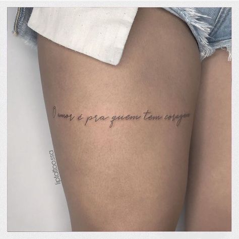 Thigh Script Tattoo, Tattoo Sentences, Hand Tattoo Designs, Single Line Tattoo, Text Tattoo, Leg Tattoos Women, Cute Small Tattoos, Small Hand Tattoos, Thigh Tattoos Women