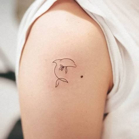 Dolphin Tattoo Behind Ear, Dainty Dolphin Tattoo, Dolphin Tale Tattoo, Fine Line Dolphin Tattoo, Minimalist Dolphin Tattoo, Ocean Minimalist Tattoo, Dolphin Tattoos For Women, Dolphin Tattoos, Beachy Tattoos