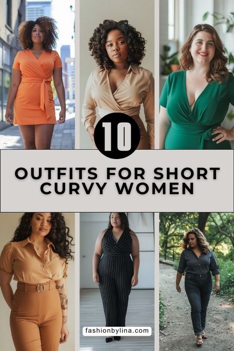 10 Outfit Inspirations For Short Curvy Women! Short Woman Outfit Ideas, Short And Chubby Fashion Outfits, Outfits For Petite Curvy Women, Curvy Petite Outfits, Outfit Ideas For Short Women, Short And Curvy Outfits, Outfits For Short Women Curvy, Curve Outfits, Petite Curvy Outfits