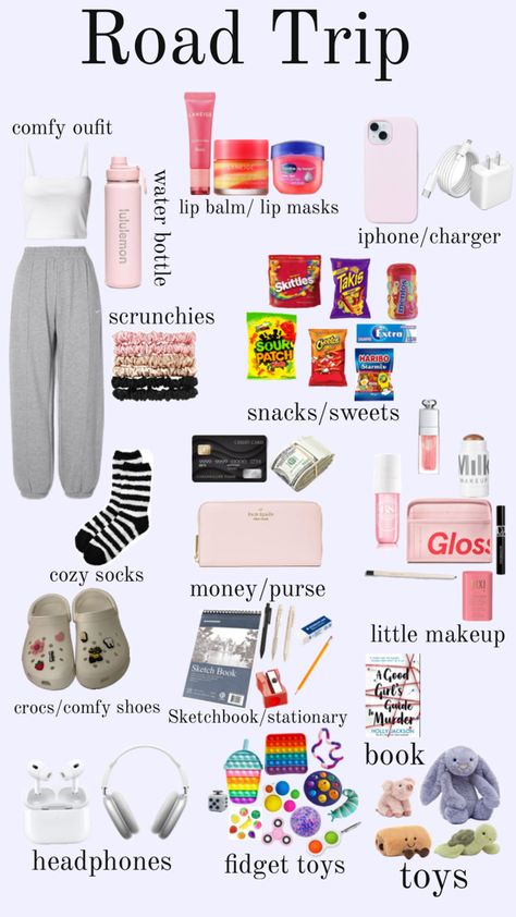 Things To Bring On School Trip, Trip Must Haves, What To Pack For A 3 Day Vacation, Stuff To Take On A Road Trip, What To Pack For A Week Long Trip, Things To Take On A Trip, Car Ride Packing List, Things To Bring On A Trip, Things To Pack On A Road Trip