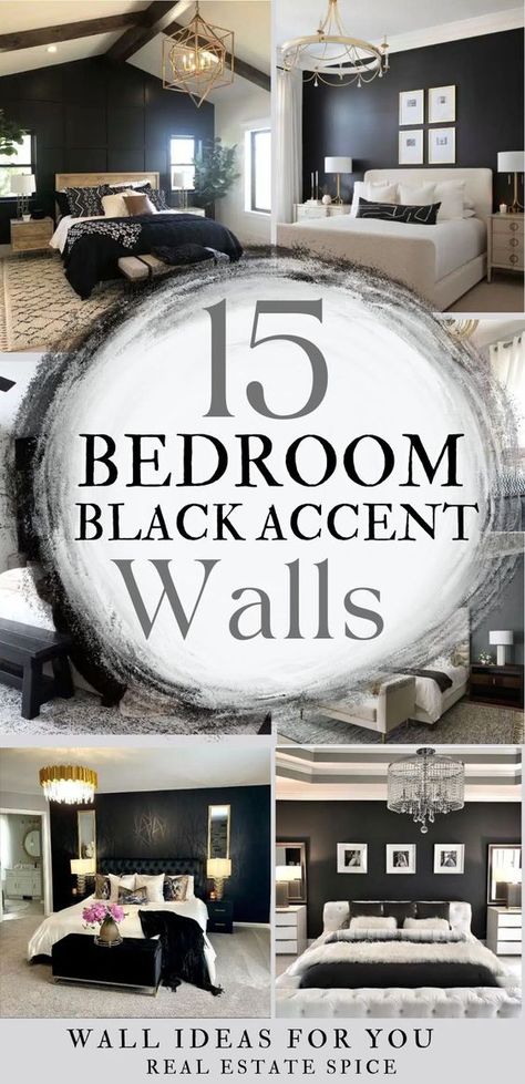 15 BEST Black Accent Wall Bedrooms and Design Tips. These stunning black accent wall bedrooms show how much black can dramatically change a bedroom. See design styles and decor ideas for any taste! via @https://www.pinterest.com/realestatespice/_created/ Black Accent Wall Living Room, Black Walls Bedroom, Job Abroad, Black Accent Wall, Living Room Design Styles, Tv Feature Wall, Black Feature Wall, Fall Bedroom Ideas, Bedding Luxury