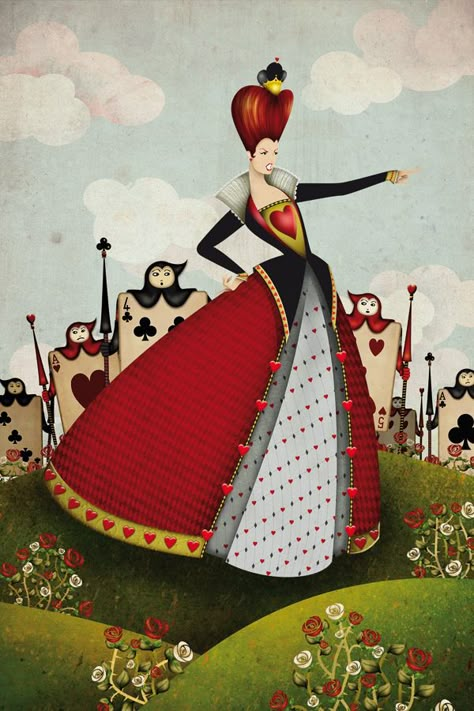 Queen of Hearts and the Card Soldiers by Carmen Virginia Grisolia, via Behance Card Soldiers, Queen Of Hearts Alice, Alice In Wonderland Illustrations, Lizzie Hearts, Alice In Wonderland Theme, Heart Illustration, Alice In Wonderland Party, Red Queen, Lilo Stitch