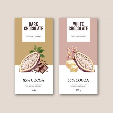 Chocolate packing with ingredients branc... | Free Vector #Freepik #freevector #banner #poster #watercolor #food Choclate Packing Design, Chocolate Packing, Chocolate Bar Design, Chocolate Labels, Chocolate Packaging Design, Chocolate Pack, Chocolate Wrapping, Packaging Label Design, Watercolor Food