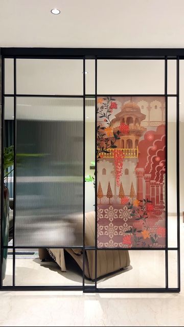 Sliding Panel Art, Modular Partition Design, Sleek Partition Design, Designer Partition, Glass Partition Design, Partition Design Living Rooms, Partition Furniture, Office Partition Design, Sleek Interior Design