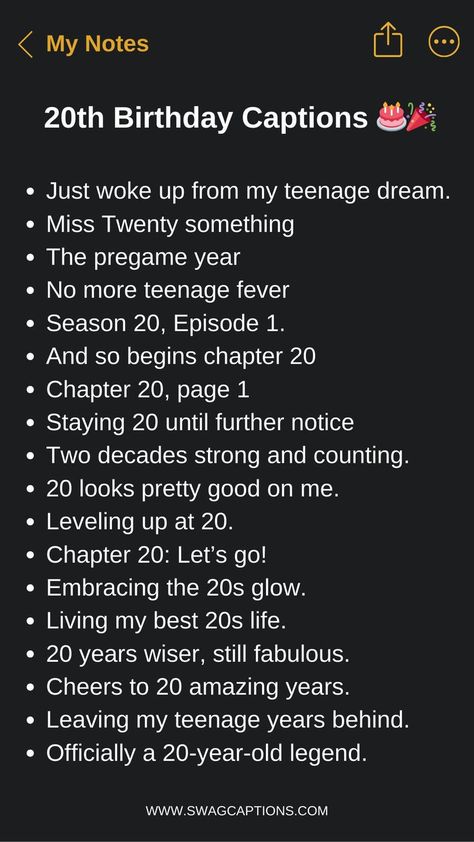 20 Years Old Birthday Caption, 20 Birthday Captions Instagram, 20th Birthday Captions, Birthday Captions For Myself, 20th Bday, Sassy Sayings, Happy 20th Birthday, 20th Birthday Party, Witty Instagram Captions 20 Years Old Birthday Caption, Captions For Your Birthday, 20 Birthday Captions Instagram, Happy 20th Birthday Wishes, 20th Birthday Captions, Birthday Captions For Myself, 20th Birthday Wishes, Birthday Party Photos, 20th Bday
