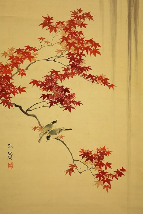 Japan Maple Tree, Japanese Maple Tree Painting, Japanese Maple Wallpaper, Japanese Maple Drawing, Japanese Maple Tree Aesthetic, Chinese Tree Art, Japanese Maple Painting, Chinese Tree Drawing, Japanese Maple Illustration