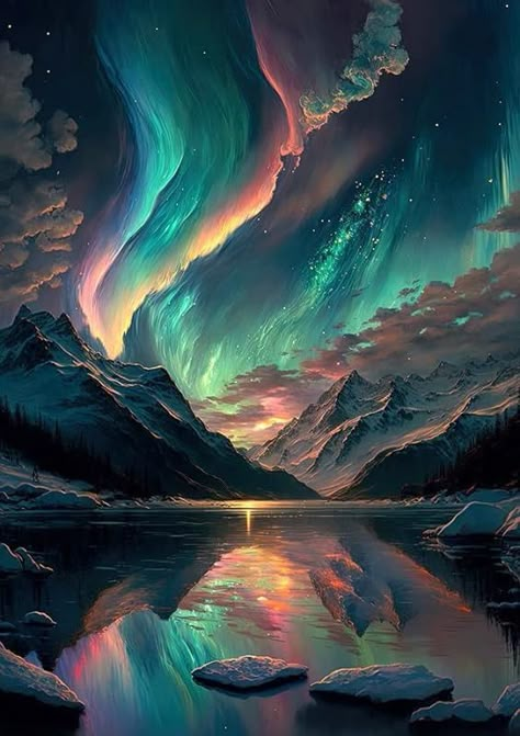 Amazon.com: COLORFUL NORTHERN LIGHTS NIGHT SKY - Aurora Borealis Fine Art Print Wall Art - Home Decor in Multiple Sizes : Handmade Products Northern Lights Wallpaper, Lights Painting, Northern Lights Photography, Lights Wallpaper, Northern Lights Painting, Night Sky Art, Lights Photography, Aurora Borealis Northern Lights, Lit Wallpaper