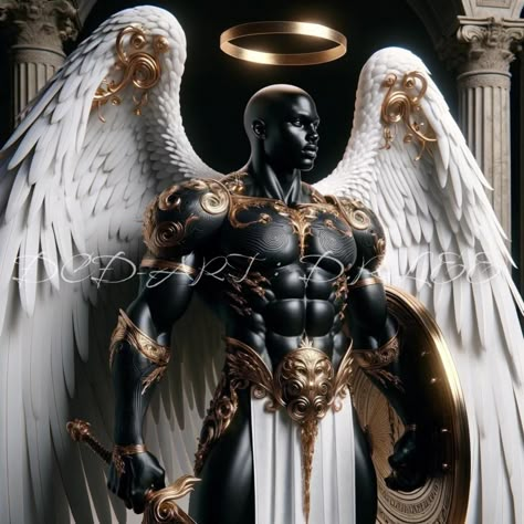 Black Male Angel, Armored Angel, Seraphim Angel, African Superhero, Black Power Art, Afrofuturism Art, Warrior Concept Art, Black Royalty, Black God