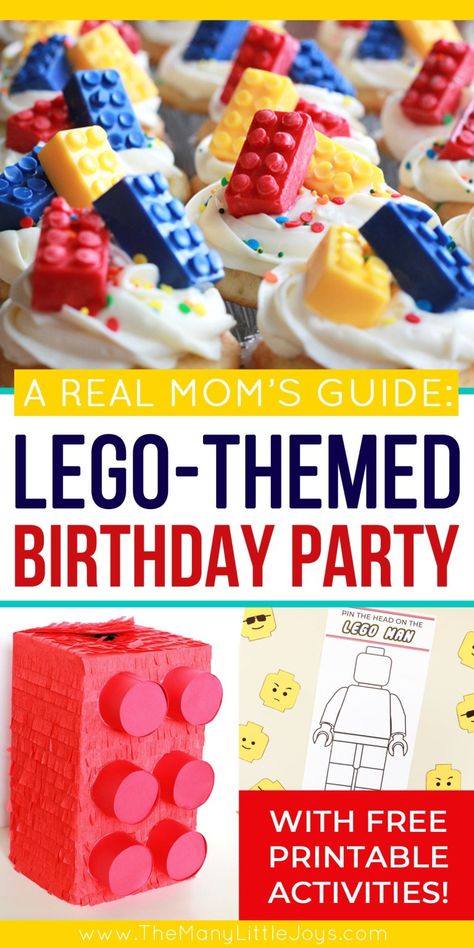 How to throw a Lego birthday party: a real mom's guide - The Many Little Joys Lego Party Ideas, Lego Themed Birthday Party, Themed Birthday Party Ideas, Lego Themed Party, Lego Birthday Cake, Diy Lego, Lego Birthday Party, Real Mom, Lego Birthday