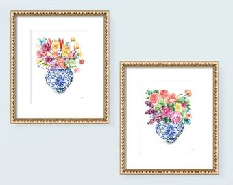 Dena Soffer on Etsy Fruit Painting Art, Southern Wall Art, Ginger Jar Painting, Ginger Jar Art, Chinoiserie Wall Art, Hydrangeas Art, Hydrangea Painting, Wall Art Set Of 2, Gallery Wall Art Set