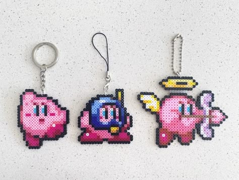 Kirby Pixel Perler Beads Art, Can Be Fridge Magnet, Keychain, Phone Charm and Badge - Etsy Canada Perler Keychain Pattern, Perler Keychain Ideas, Pixel Art Keychain, Kirby Perler Beads, Cute Perler Beads, Perler Beads Keychain, Perler Beads Art, Perler Bead Keychain, Perler Bead Ideas