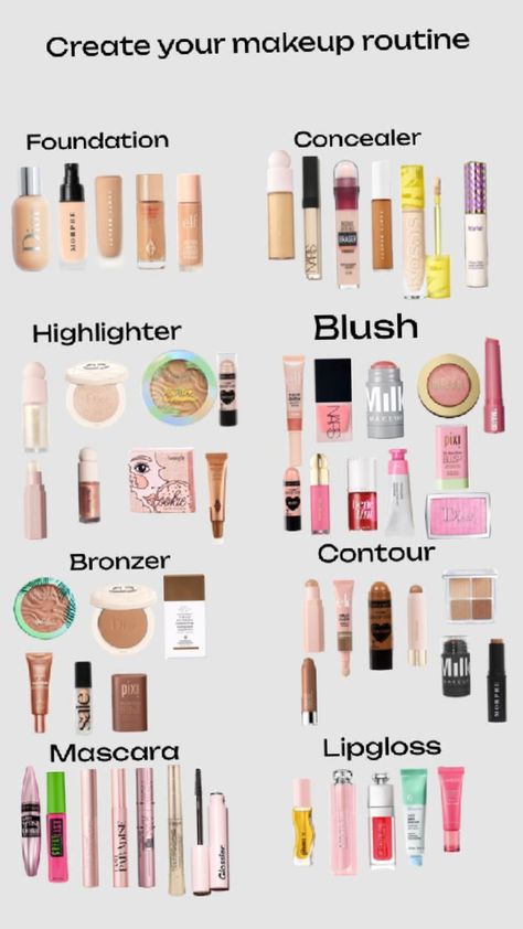 Create your own makeup routine? Makeup Morning Routine, Makeup Routine Journal, Great Makeup Products, Makeup Prep Routine, Back To School Makeup Products, Cheap Makeup Routine, Make Up Routine Aesthetic, Good Makeup Routine, Perfect Makeup Routine