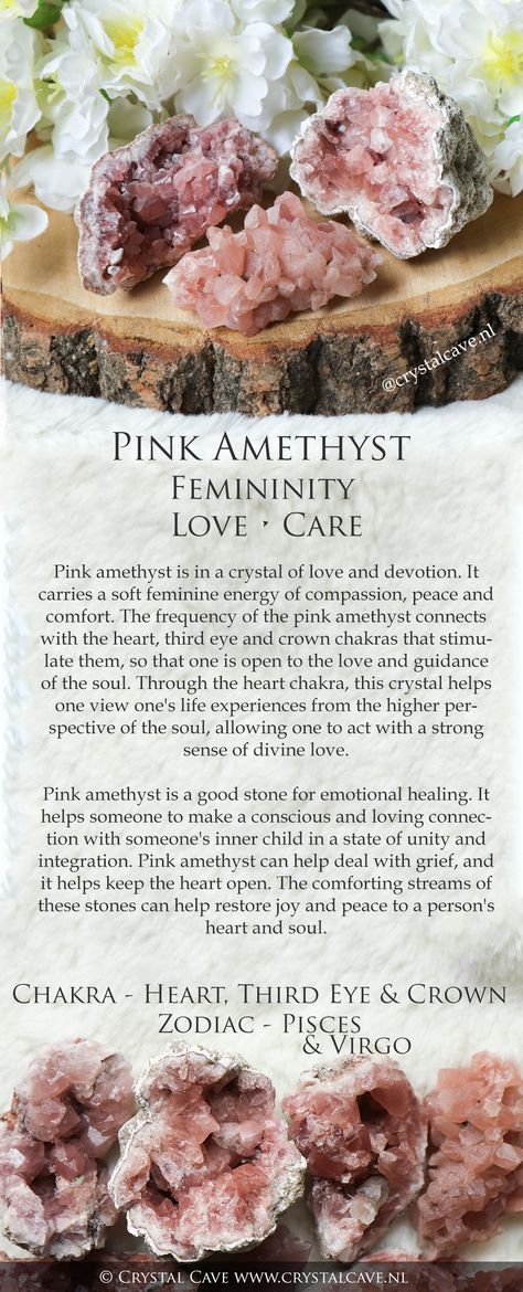 Pink Amethyst Crystal, Zodiac Sign Pisces, Amethyst Properties, Body Mind Soul, Crystal Cave, Crystals Healing Properties, Spiritual Crystals, Crystal Therapy, Crystal Healing Stones