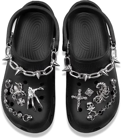 Goth Croc Charms Goth Emo Accessories Punk Rivets Shoe Charms Y2K Shoe Charms for Woman and Man DIY Clog Sandals Chains for Shoe Decoration… Men Shoes Aesthetic, Emo Shoes, Casual Sneakers For Men, Emo Accessories, Shoe Pendant, Crocs Fashion, Goth Shoes, Y2k Shoes, Punk Shoes