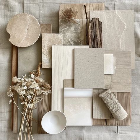 Image Japandi Material Board, Neutral Kitchen Inspiration, Japandi Moodboard, Neutral Kitchen Ideas, Moodboard Interior Design, Beige Bathroom Decor, Interior Design Materials, Materials Board Interior Design, Mood Board Interior