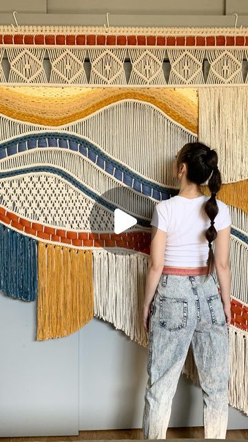 Large Macraweave Wall Hanging, Colorful Macrame Wall Hangings, Landscape Macrame, Large Macrame Wall Hanging Pattern, Macraweave Wall Hanging, Friendship Bracelet Knots, Bracelet Knot, Art Macramé, Wall Macrame