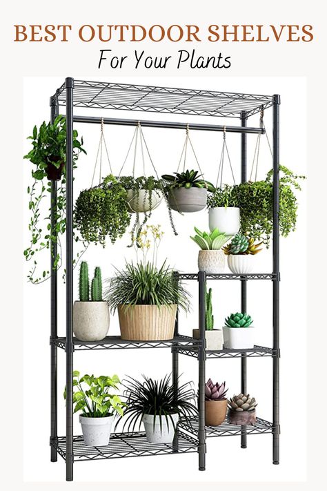 indoor plant stand, #plantcare, #pots, #outside, #patiodecor, #greenhouses, #cottagecore, #plantmom, #plantdad Outdoor Plant Shelf, Steel Shelving Unit, Tall Plant Stands, Corner Plant, Metal Storage Racks, Support Pour Plante, Steel Shelving, Support Plante, Plant Shelf