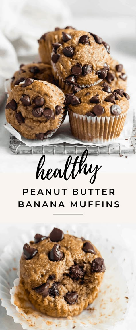 Healthy Peanut Butter Banana Muffins - Broma Bakery Healthy Peanut Butter Banana Muffins, Banana Protein Muffins, Menu Sarapan Sehat, Peanut Butter Muffins, Broma Bakery, Peanut Butter Banana Muffins, Bolo Fit, Medicine Tips, Protein Muffins