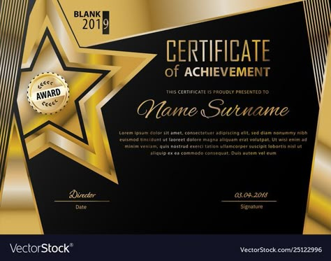 Official black certificate with gold design elements. Business modern design. Gold emblem… | Certificate design template, Certificate layout, Certificate background Awards Certificates Design, Black Certificate, Certificate Layout, Blank Certificate Template, Graduation Certificate Template, Certificate Of Achievement Template, Blank Certificate, Gold Design Background, Concert Poster Design