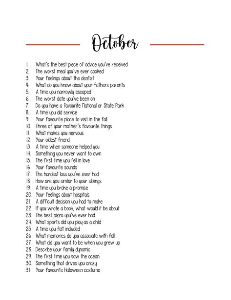 October Journal Prompts 2024, October Goals Lists, October Writing Challenge, October Checklist, October Journal Prompts, October Prompts, October Writing Prompts, Songwriting Prompts, October Writing