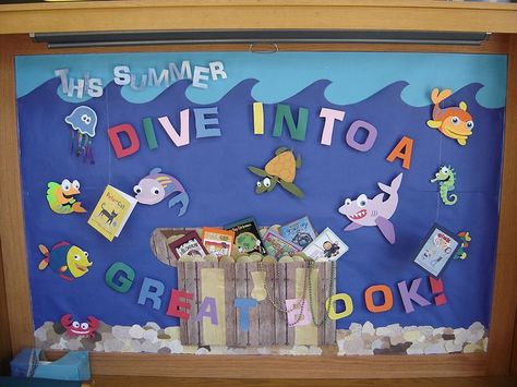 Dive Into a Good Book by Love Your Library :-), via Flickr | Under ... Dive Into Reading, Dive Into A Good Book, Ocean Bulletin Board, Book Bulletin Board, School Library Bulletin Boards, Book Fair Ideas, Reading Display, Ocean Classroom, Summer Bulletin Boards