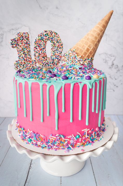 10th Birthday Ideas, Ice Cream Birthday Cake, Candy Birthday Cakes, 10 Birthday Cake, 10th Birthday Party, Ice Cream Birthday Party, 10 Birthday, Ice Cream Birthday, 10th Birthday Parties