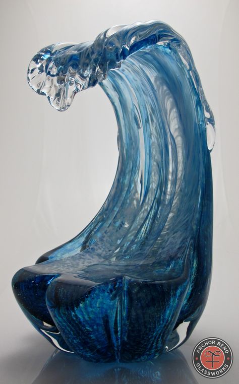 Blue Glass Art, Ocean Core Room, Glass Sculpture Art, Ocean Sculpture, Wave Sculpture, Water Sculpture, Glass Art Design, Glass Art Pictures, Painted Glass Art