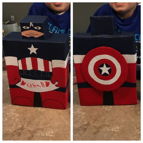 Captain America Valentine Boxes For Boys, Iron Man Valentine Box Ideas, Mailbox Cardboard, Diy Valentine's Mailbox, Valentine Mailboxes, Purim Gifts, Kids Valentine Boxes, Homemade Valentine, Boys Valentines