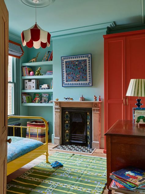 Colorful Childrens Room, Colorful Boys Room, Nursery Colourful, Graphic Tile, The Weekend Vibes, Edward Bulmer, Ercol Dining Chairs, Character Homes, Cozy Sitting Area