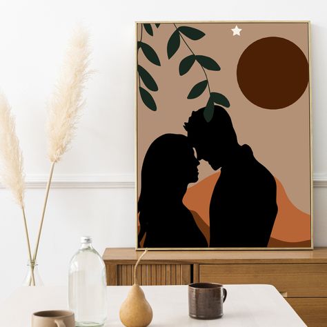 Romantic couple printable,Valentine's day gift for her,moonlight romance printable gift,abstract minimalist portrait,digital download,lovers by DigitalCurry on Etsy Couple Draw, Couples Canvas Art, Couples Canvas Painting, Minimalist Portrait, Couple Romantic, Romantic Paintings, Boho Painting, Canvas Drawing, Canvas Painting Designs