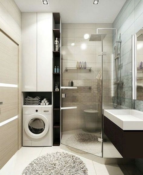 Laundry Furniture, Laundry Bathroom Combo, Small Bathroom Layout, Small Bathroom Makeover, Bathroom Decor Apartment, Bathroom Design Decor, Bathroom Inspiration Decor, Small Bathroom Design, Bathroom Layout