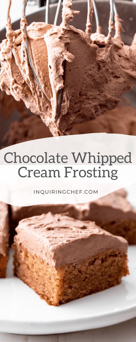 Chocolate Heavy Cream Frosting, Stable Chocolate Whipped Cream Frosting, Heavy Cream Icing Recipes, Chocolate Whip Cream Frosting, Pastry Pride Frosting Whipped Cream, Stabilized Chocolate Whipped Cream, Heavy Cream Frosting Recipes, How To Make Whipped Icing, Whipped Cream Frosting With Pudding