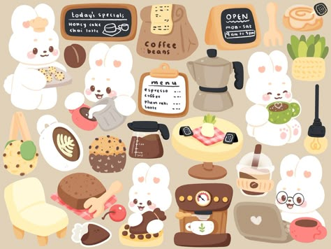 Cafe Clipart, Kida Disney, Chibi Bunny, Kawaii Clipart, Art Mignon, Cute Food Drawings, Food Drawings, Kawaii Chibi, Kawaii Stickers