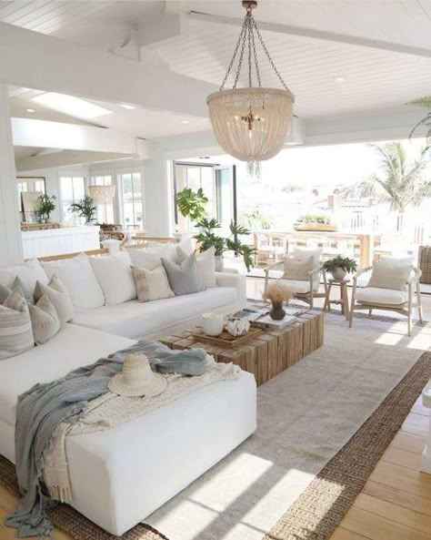 California Casual Interior Design: How to Bring Chic Coastal Style to Your Home – jane at home Boho Coastal Living Rooms, Cozy Coastal Living Room, Beachy Living Room, Block Coffee Table, Pure Salt Interiors, Beach House Living Room, Coastal Living Rooms, Rug Ivory, Coastal Living Room