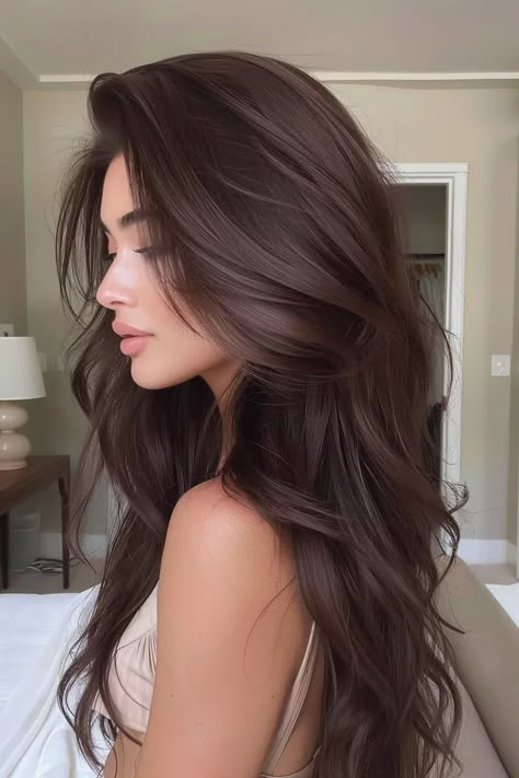 Balayage For Black Hair, Chocolate Brown Hair With Highlights, Bold Hair Color Ideas, Chocolate Brown Hair Ideas, Hair Colors Highlights, Dark Brown Hair Color Ideas, Hair Color For Brown Skin, Dark Chocolate Brown Hair, Balayage Caramel