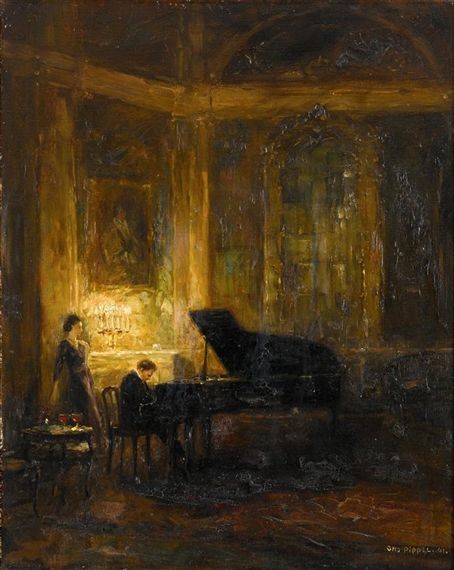 Artwork by Otto Pippel, PIANO BY CANDLELIGHT, Made of oil on canvas Old Oil Paintings Aesthetic, Candlelight Painting, Gloomy Aesthetic, Arte Peculiar, Rennaissance Art, Old Paintings, Aesthetic Painting, Romantic Art, Ethereal Art