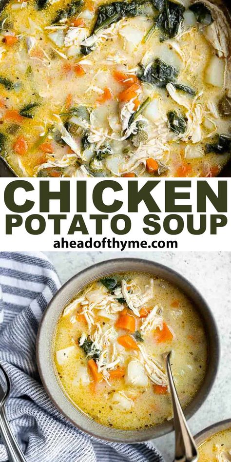 Chicken Potato Soup Chicken Kale Potato Recipes, Whole 30 Chicken Potato Soup, Chicken Vegetable Potato Soup, Chicken Potatoes Soup Recipes, Lemon Chicken Potato Soup, Chicken Broth Stew Recipes, Chicken Potato Kale Soup, Chicken Soup Recipes With Potatoes, Potatoe Chicken Soup Recipe