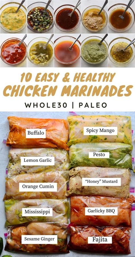 10 Healthy Chicken Marinades - Cook At Home Mom Healthy Chicken Marinades, Chicken Breast Marinade Recipes, Healthy Chicken Marinade, Chicken Breast Marinade, Meat Marinades, Whole30 Chicken, Plats Healthy, Chicken Marinade Recipes, Resep Diet