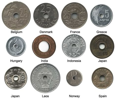 World Coin Collecting: Coins with Holes (Holed Coins) Ancient Indian Coins, Numismatic Coins, Old Coins Value, Rare Pennies, Foreign Coins, Sell Coins, Money Collection, Euro Coins, Old Coins Worth Money